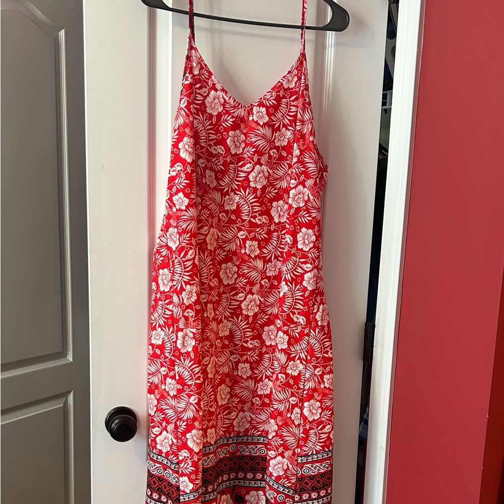 SHEIN Red and White Spaghetti Strap Sundress